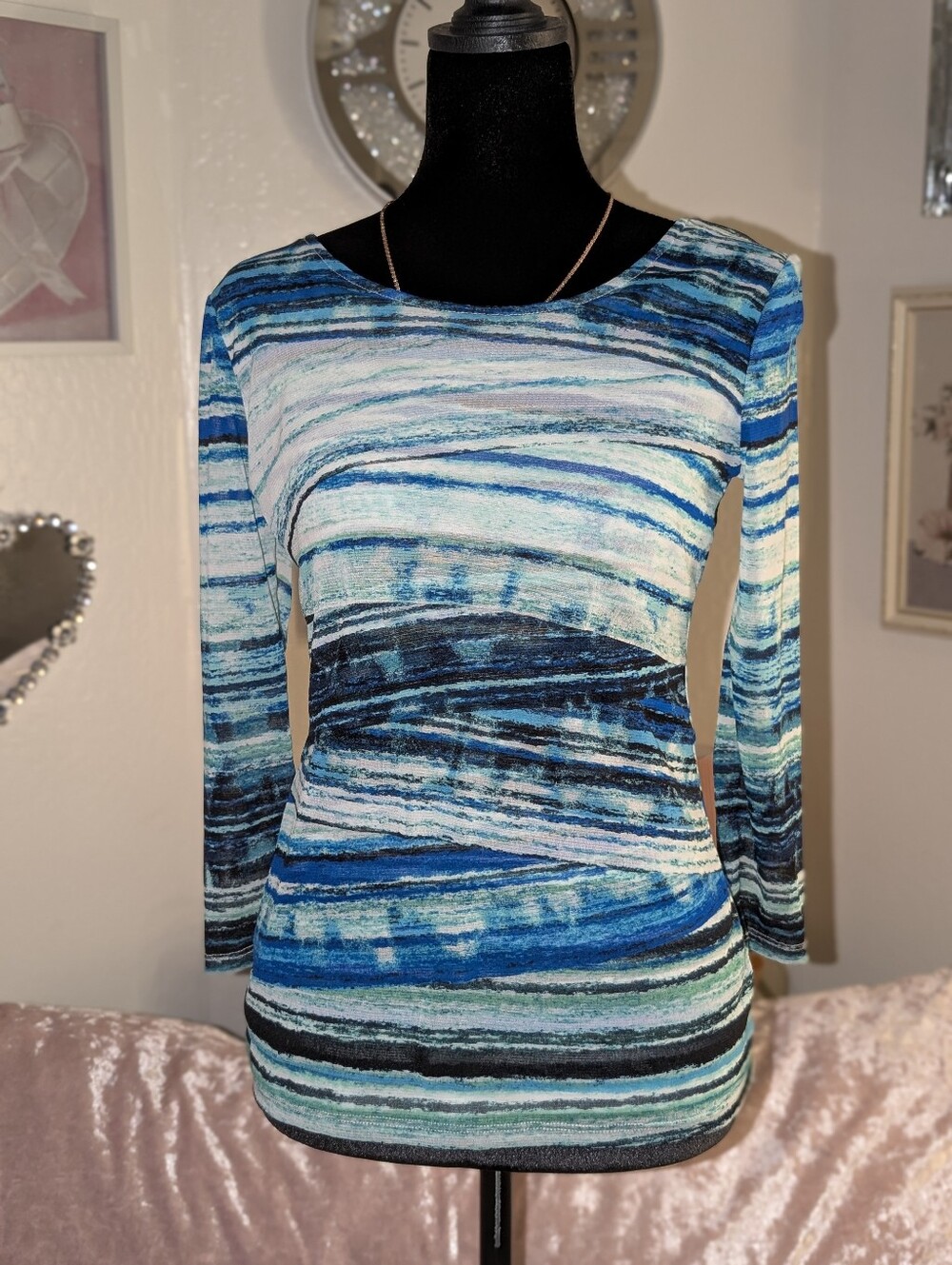 Alfani Blue & White Striped Long-Sleeve Women's   Top